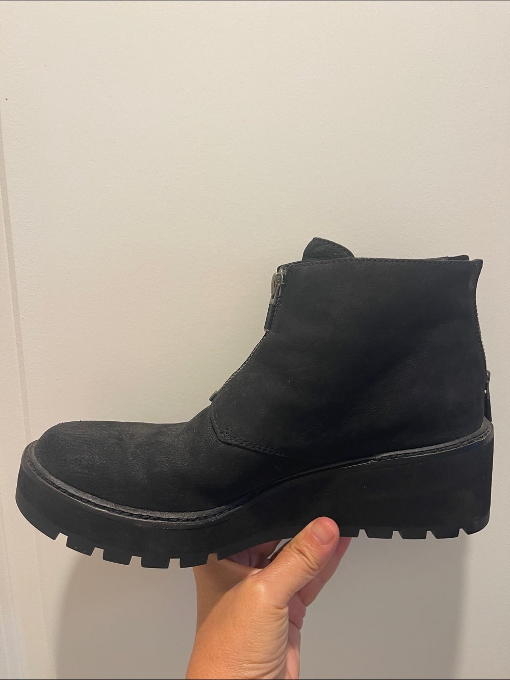 Eileen Fisher Black Suede Platform Ankle Bootie